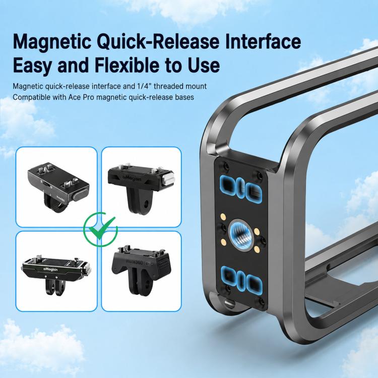For Insta360 X6 Metal Magnetic Quick-Release Frame Cage Protective Camera Housing With Cold Shoe, Metal Material