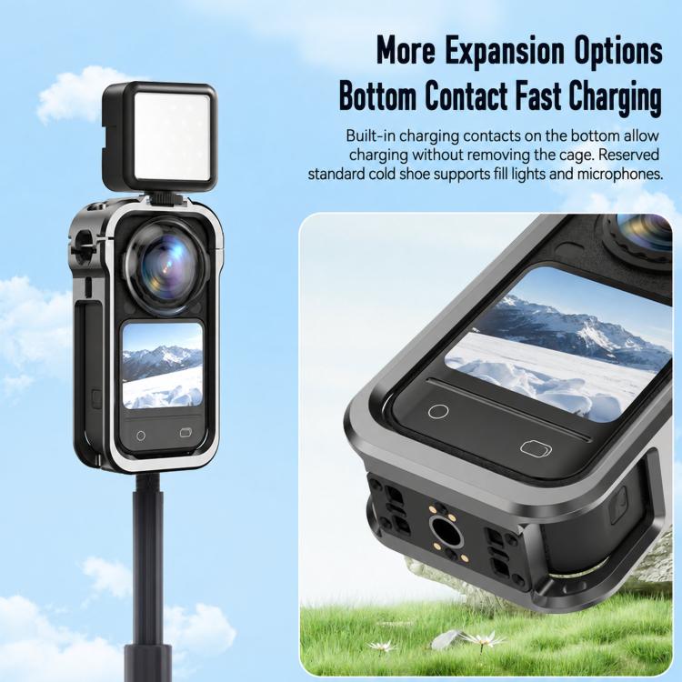 For Insta360 X6 Metal Magnetic Quick-Release Frame Cage Protective Camera Housing With Cold Shoe, Metal Material