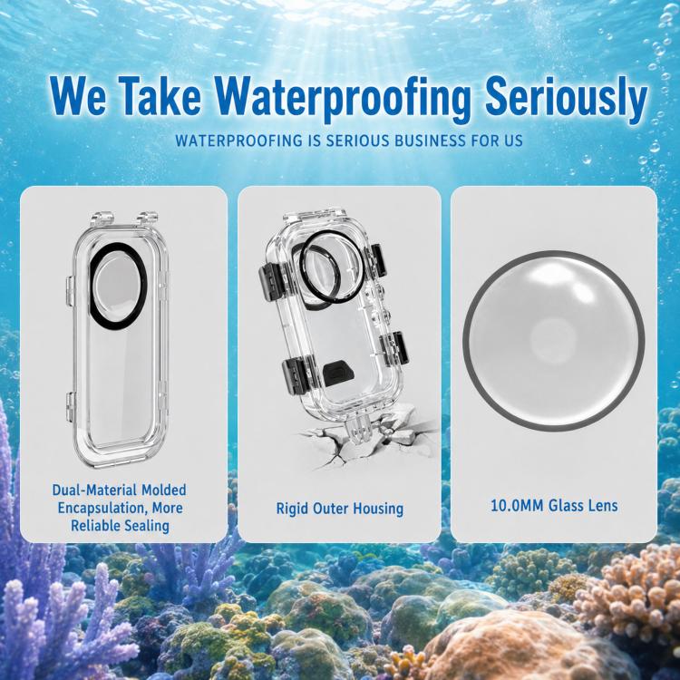 For Insta360 X6 Invisible Waterproof Housing 60m/197f Dive Case with Anti-Fog Inserts 2-prong Version, 2-prong Version