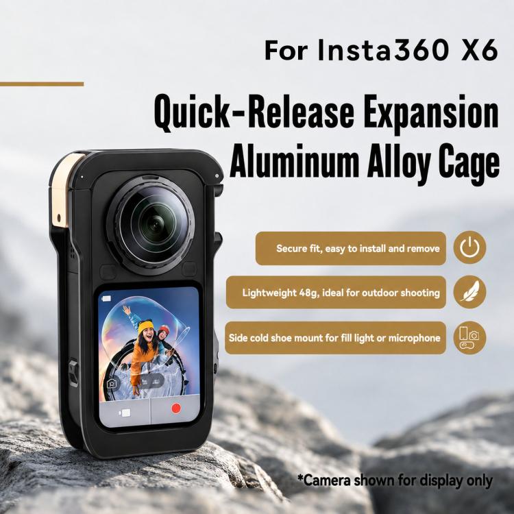 For Insta360 X6 Aluminum Alloy Camera Cage Magnetic Quick-Release Metal Frame with Cold Shoe Mount, Aluminum Alloy Cage