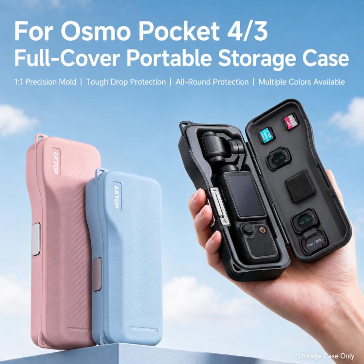 For DJI Osmo Pocket 4/3 LKTOP Hard Carrying Case Protective Storage Box with Wrist Strap, Short Black, Short Pink, Short Grey, Short Blue, Long Black, Long Pink, Long Grey, Long Blue