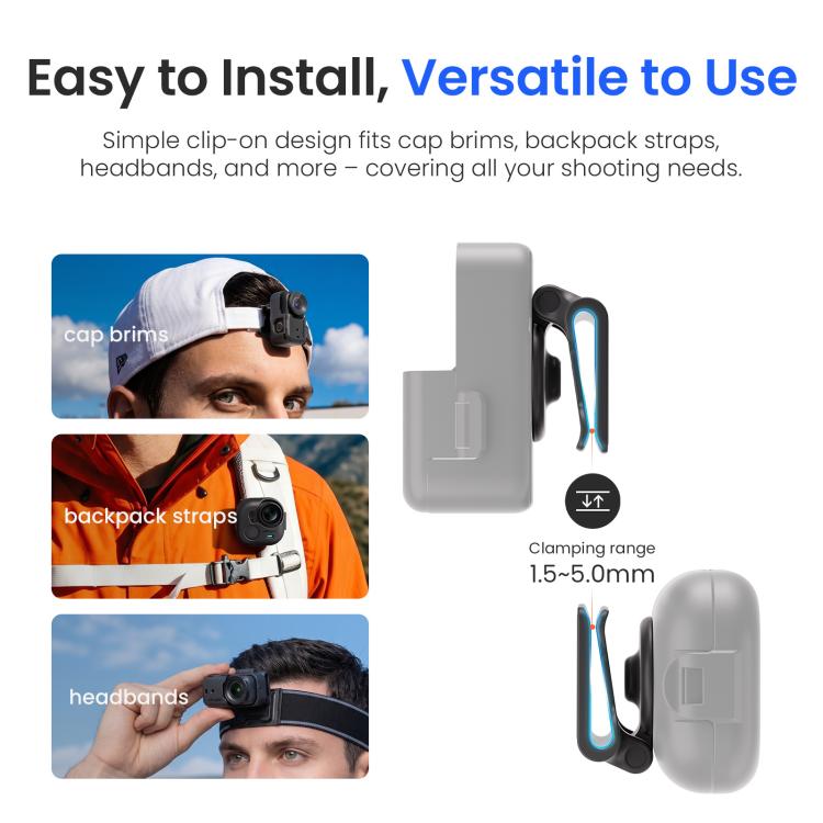 aMagisn Magnetic Cap Clip Mount 360 Rotatable Hat Brim Backpack Strap Clamp POV Vlog Mount, For Insta360 GO Ultra, For DJI Osmo Nano