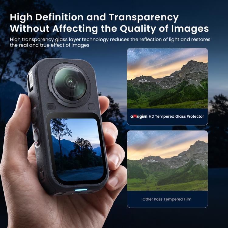 For Insta360 X6 aMagisn Tempered Glass Screen Protector HD Clear Anti-Scratch Protective Film, 1 Set, 2 Sets