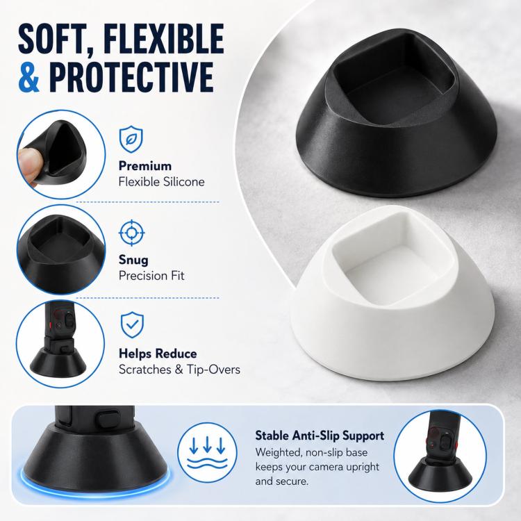 For Insta360 Luna Pro / Ultra Flexible Silicone Desk & Car Dashboard Mount Base, Black Standard, White Standard, Black with Adhesive Pad, White with Adhesive Pad