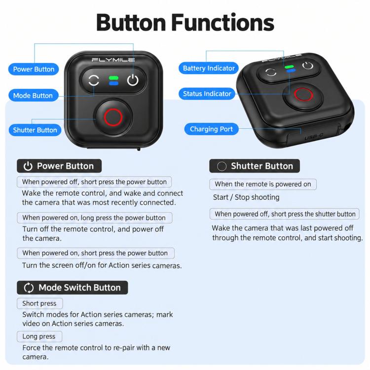 Flymile 50M Smart Bluetooth Controller For DJI, Insta360, and Other Smart Phones