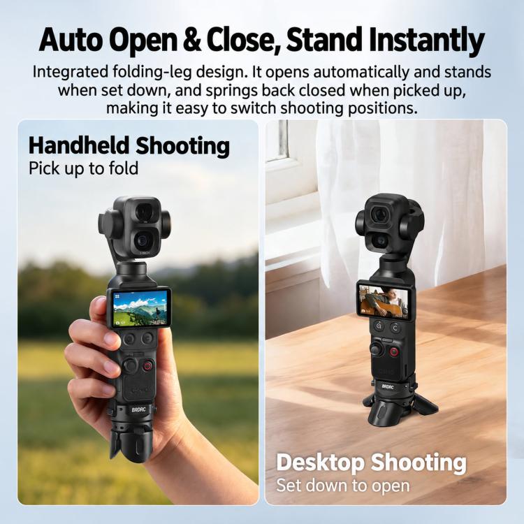 For DJI Osmo Pocket 4P / 4 / 3 BRDRC Foldable Magnetic Quick-Release Charging Tripod