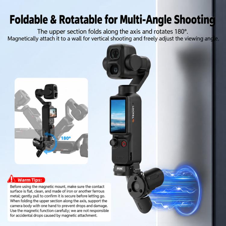 For DJI Osmo Pocket 4P / 4 / 3 BRDRC Foldable Magnetic Quick-Release Charging Tripod