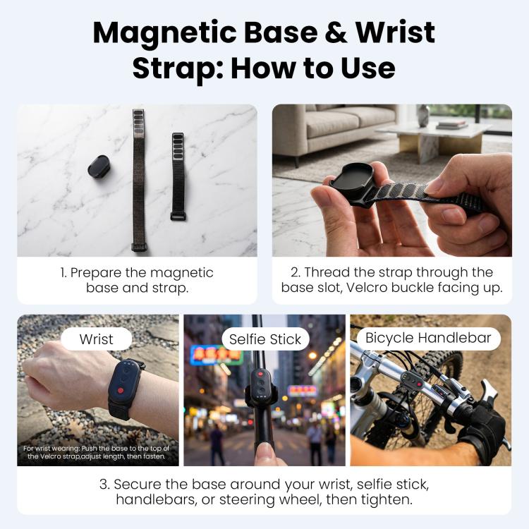 For aMagisn AM61 Action Camera Voice Remote, Magnetic Base With Strap, Selfie Stick