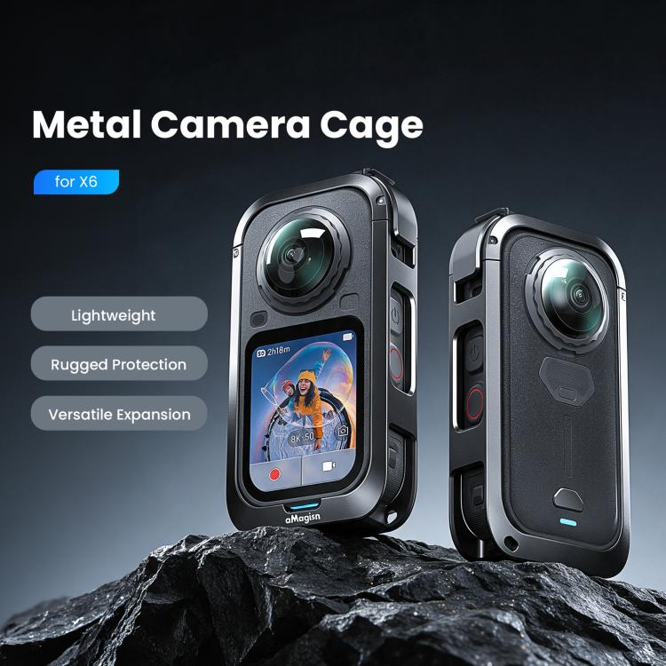 aMagisn Metal Camera Cage for Insta360 X6 Ultra-Lightweight Protective Frame with Flip-Lock Clasp