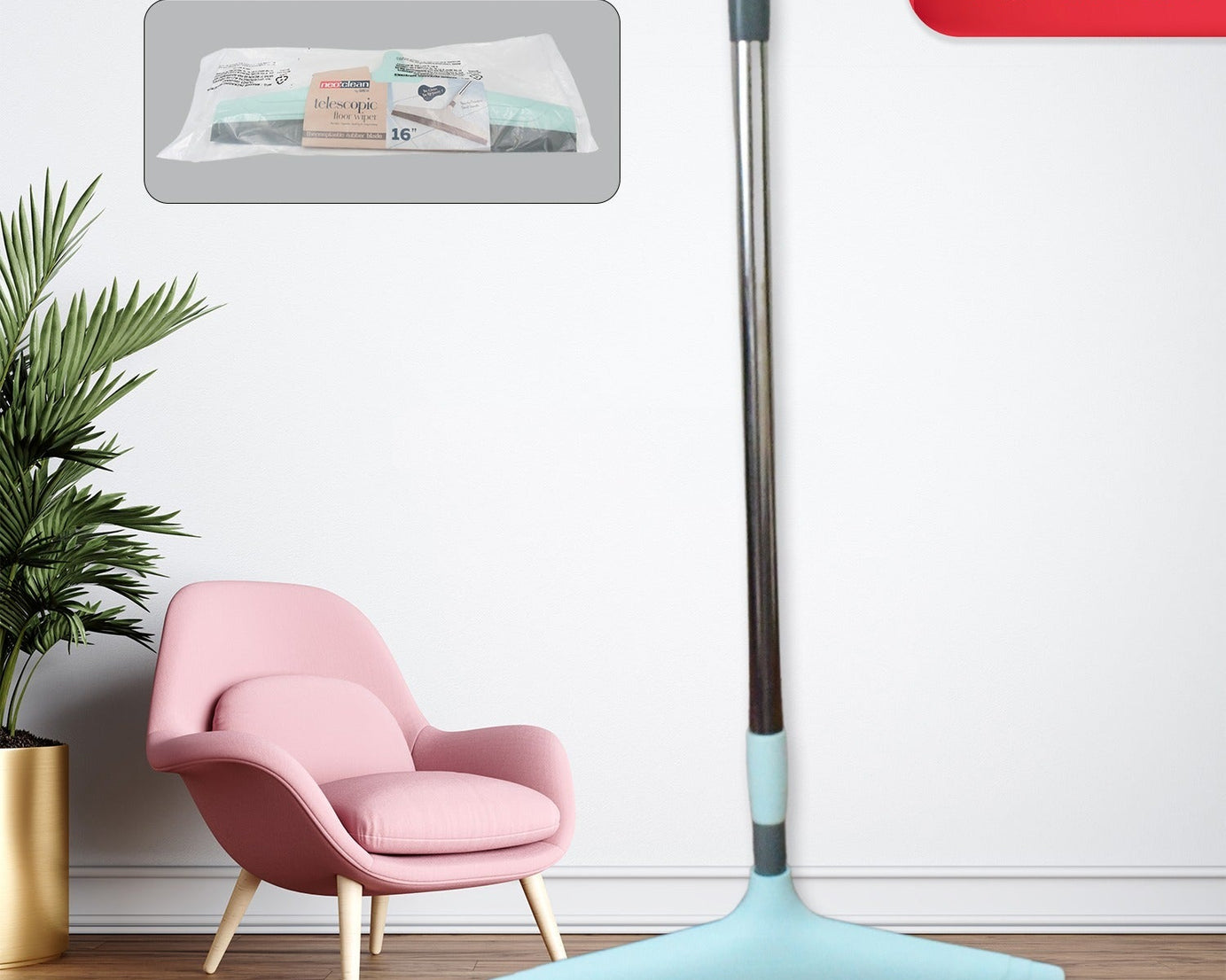 Telescopic floor wiper by Ganesh, 16 inch (40 cm), in use.