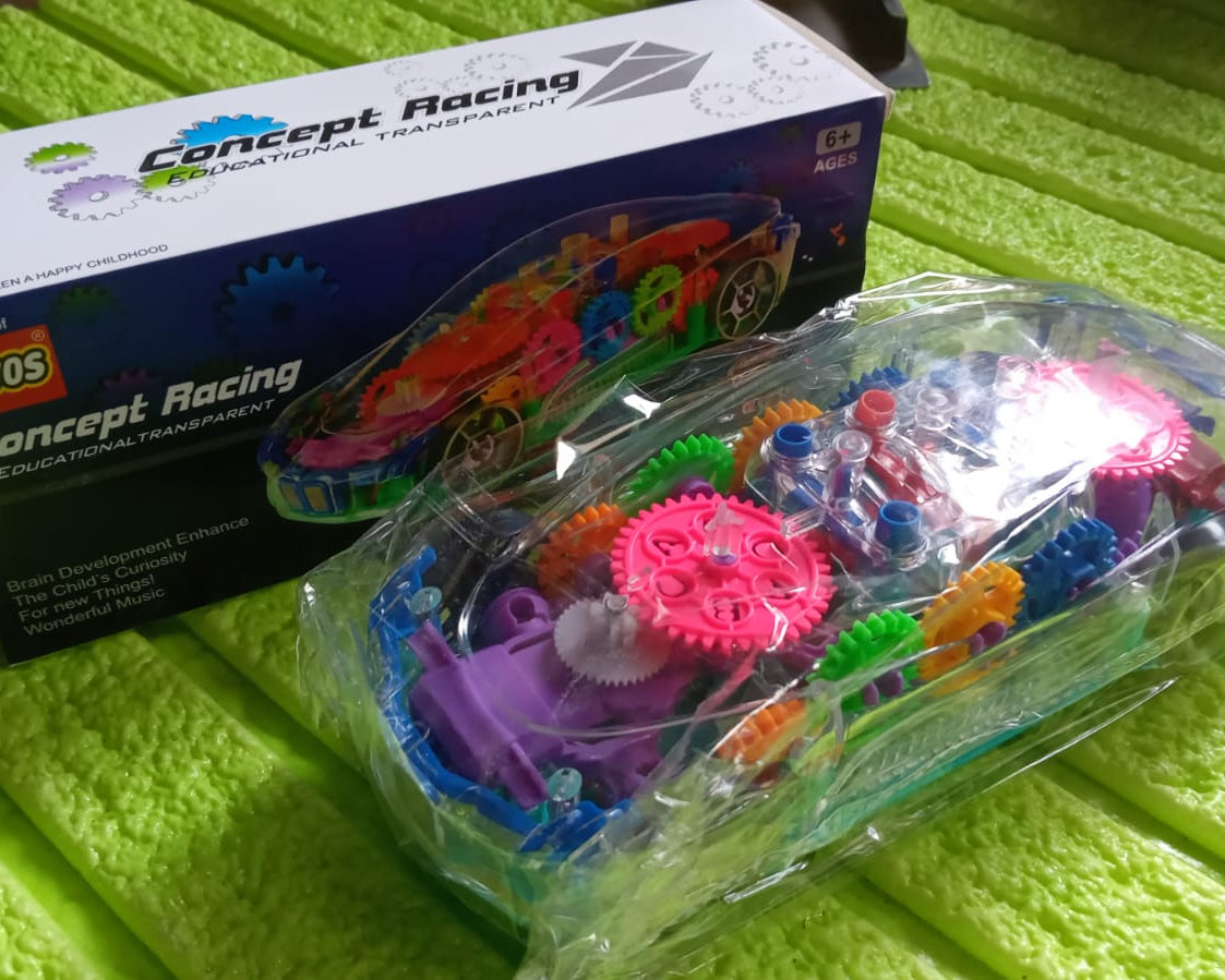 Automatic 360 Degree Rotating Transparent Gear Concept Car with Musical and 3D Flashing Lights Toy for Kids Boys & Girls (Multicolor / Battery Not Included)