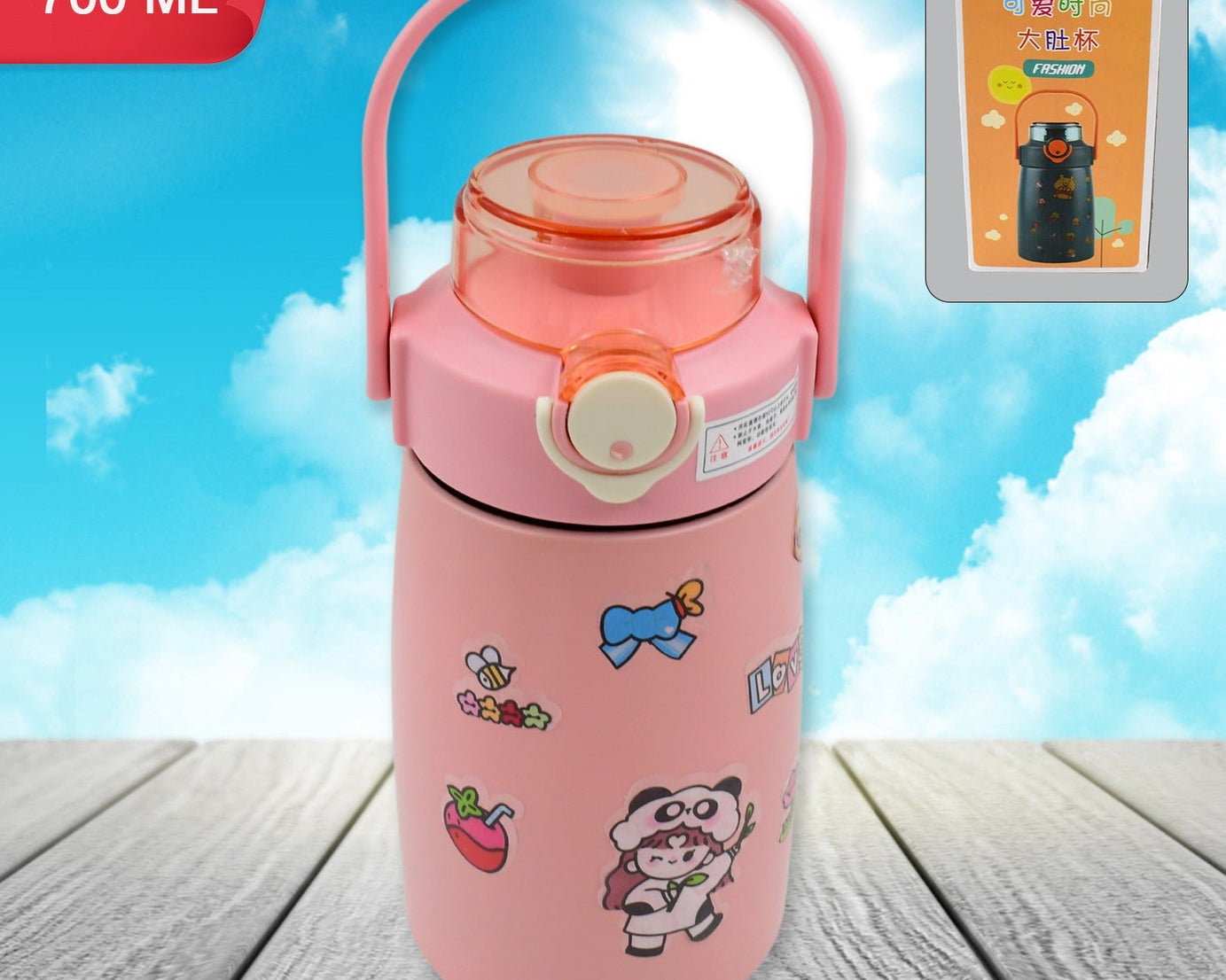 Water Bottle with Handle & Sticker