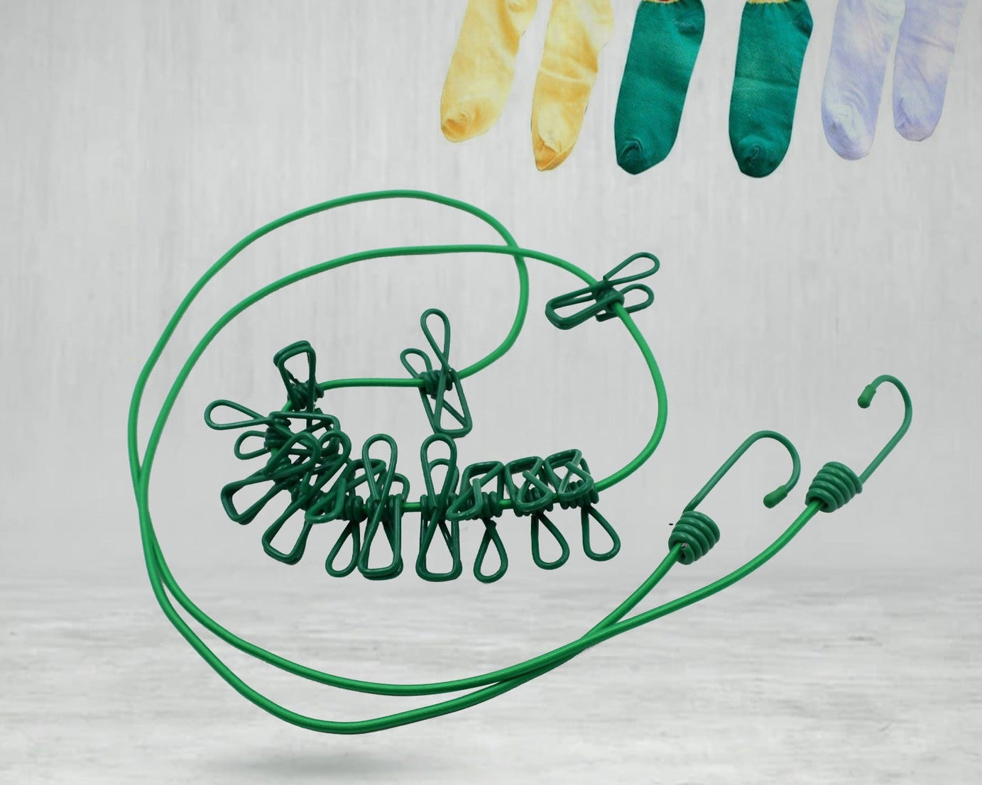 Elastic Cloth Drying Rope with 12 Metal Clip Portable Clothes line For Home & Travel