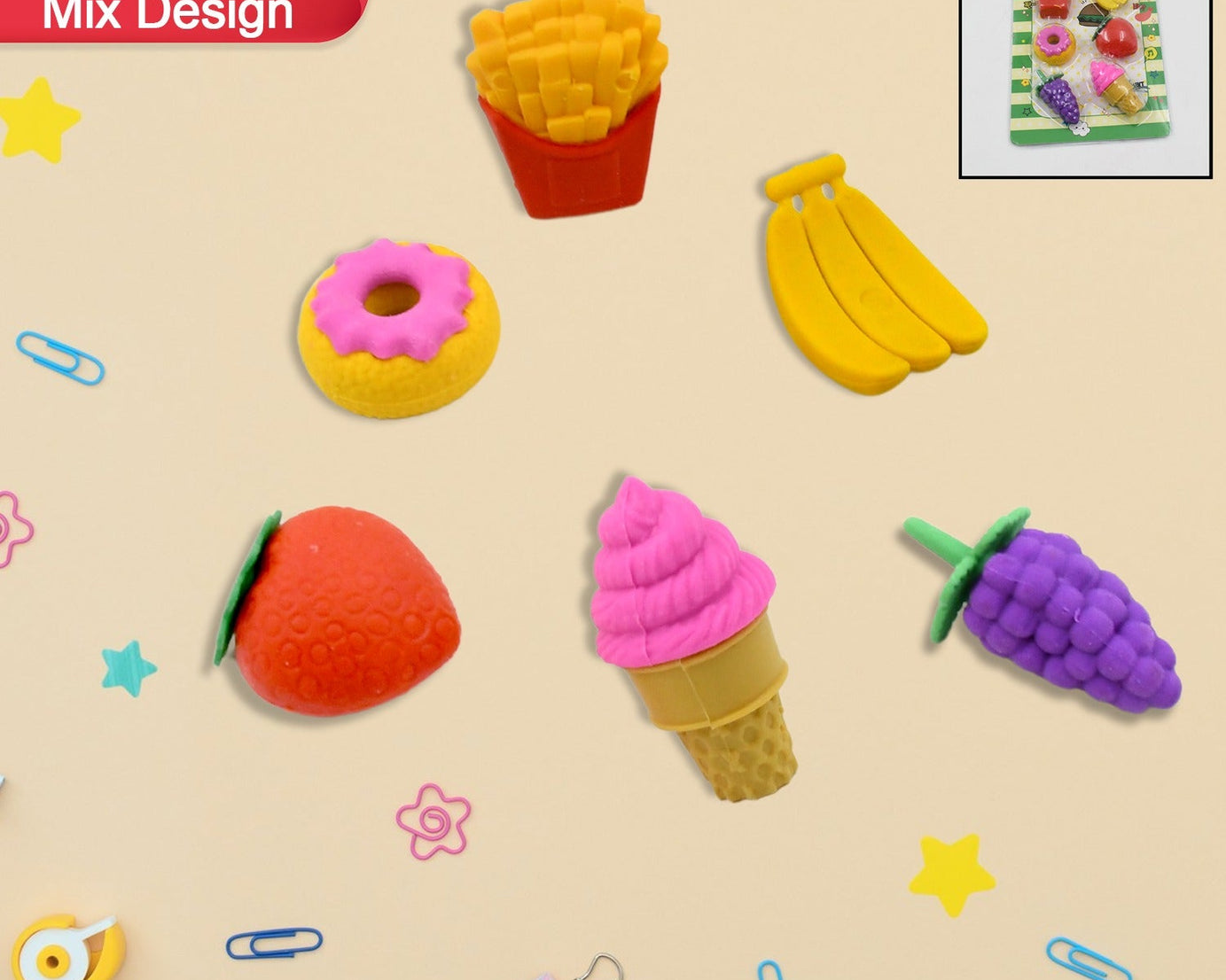 3D Food Fancy & Stylish Colorful Erasers, Mini Eraser Creative Cute Novelty Eraser for Children Different Designs Eraser Set for Return Gift, Birthday Party, School Prize (1 Set / Mix Design & Color)