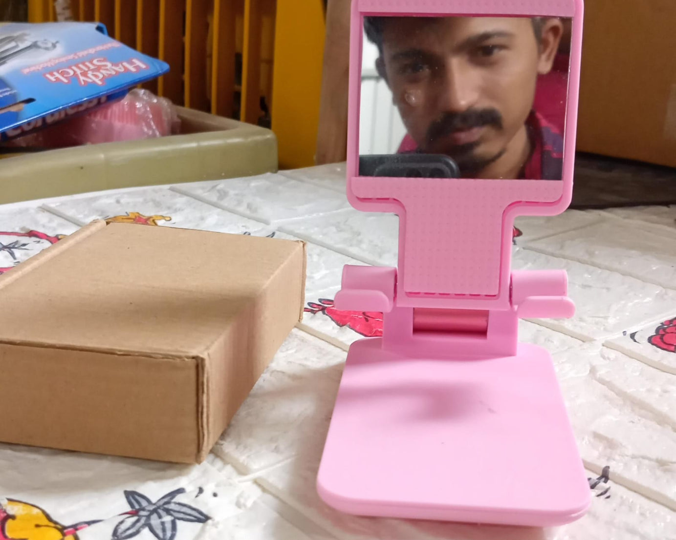 DESKTOP CELL PHONE STAND PHONE HOLDER WITH MIRROR FULL 3-WAY ADJUSTABLE PHONE STAND FOR DESK HEIGHT + ANGLES PERFECT AS DESK ORGANIZERS AND ACCESSORIES