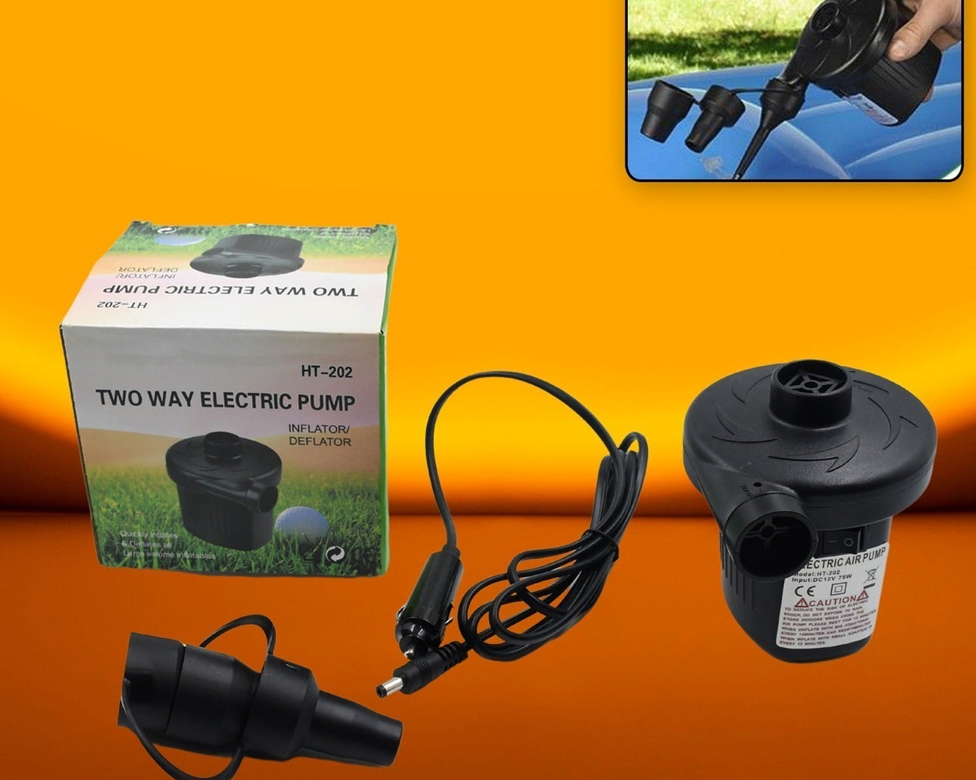 Multi-Purpose Electric Air Pump Without Valve Adaptors for Quickly Inflates/Deflates Sofa, Bed, Swimming Pool Tubes, Toys, Air Bags