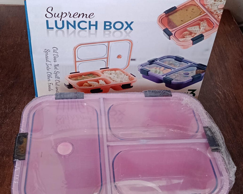 Plastic 3 Compartment Insulated Lunch Box, Lunch Box (1 Pc)