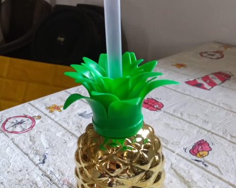 8447 Plastic Pineapple Cups With Straw Pineapple Party Favors Summer Hawaiian and Beach Party Decorations for Kids Adults With Brown Box(1 Pc)