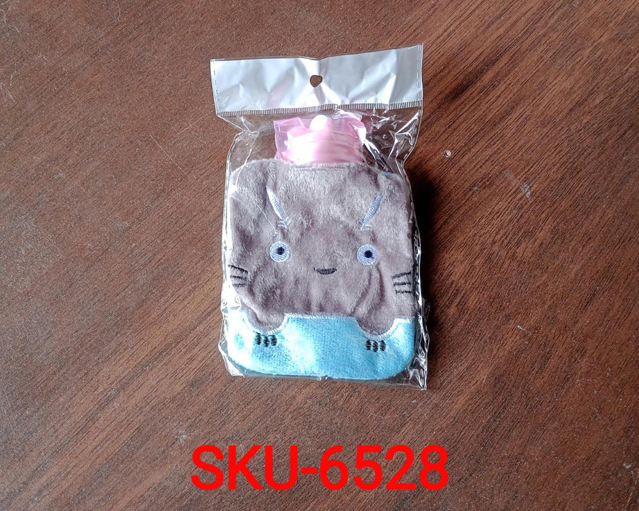 Grey Cat Print Small Hot Water Bag with Cover for Pain Relief