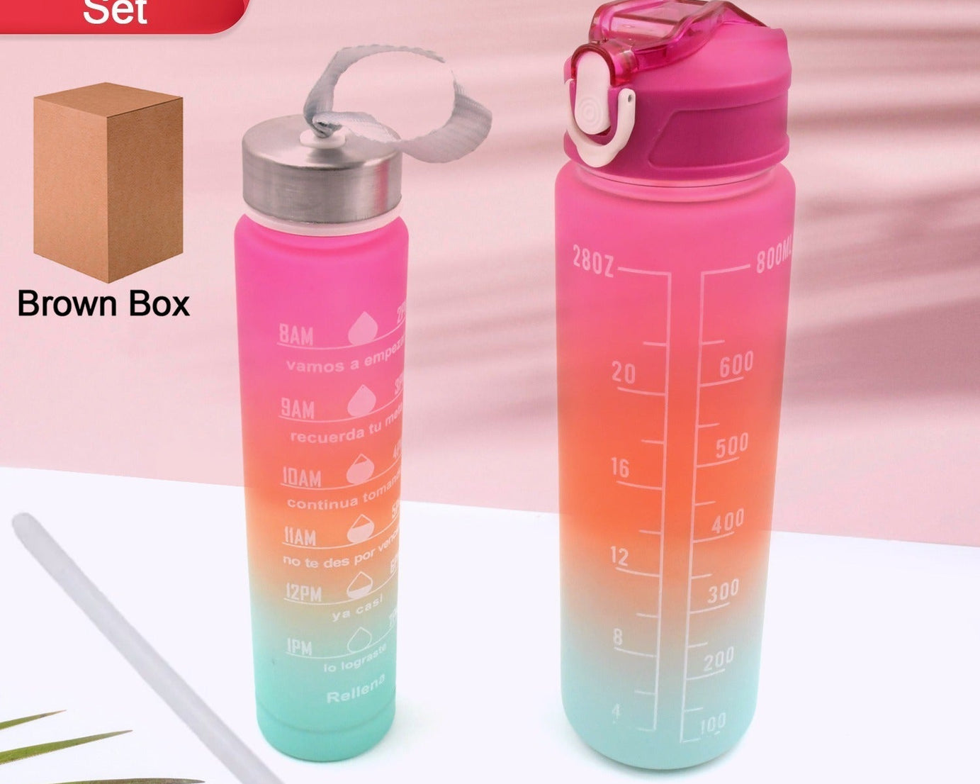 0286 Plastic Water Bottle 2 pc Different Size Bottle High Quality Water Bottle Plastic Water Bottle BPA-Free & Leak-Proof!  Cartoon Printed Design for Kids' School, For Fridge, Office, Sports, School, Gym, Yoga (2 Pc Set)