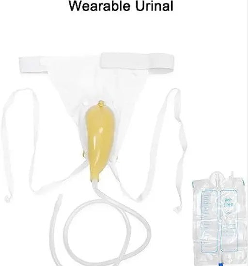 Urinal for Men - Reusable Silicone Urine Collection Bag - Portable Wearable Male Urinary Drainage Bag System for Adults (White, 1000ml Capacity)