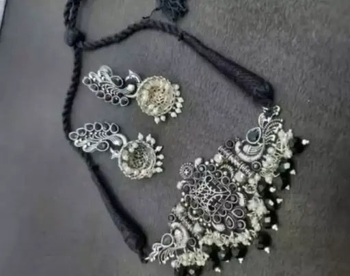 Black Pearl AD Jewellery Set oxidized jewellery set