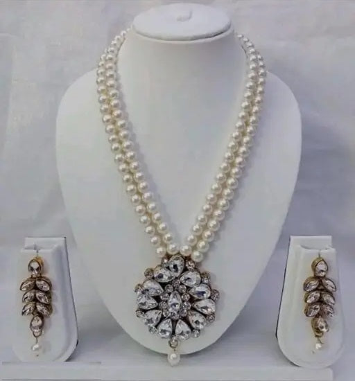 Elegant Gold Plated Necklace and Earrings Set with Cubic Zirconia and American Diamonds