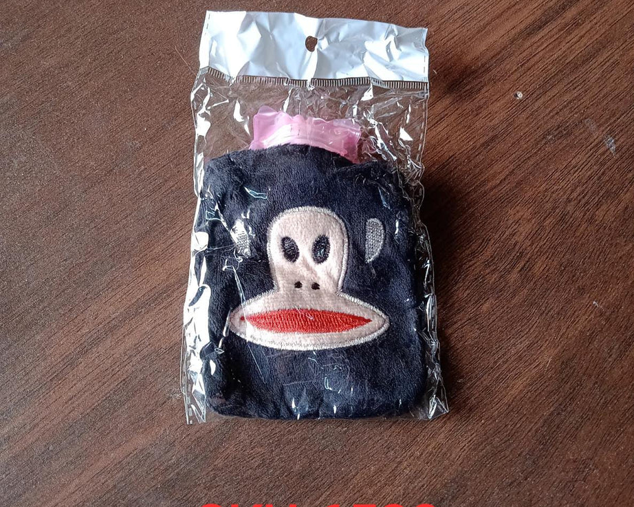 Black Monkey Small Hot Water Bag with Cover for Pain Relief