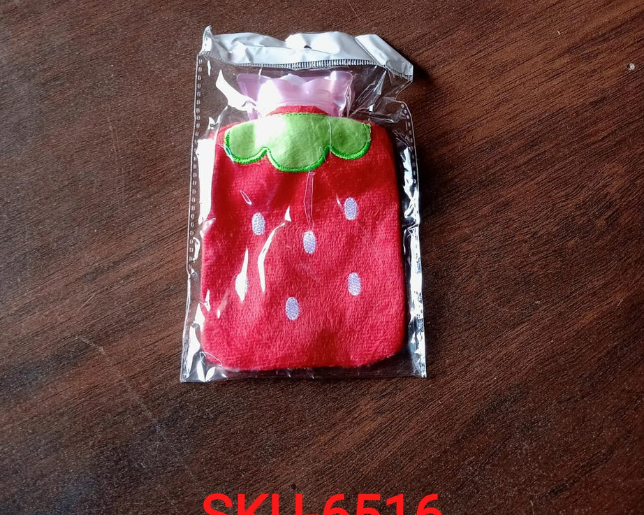 6516 Strawberry small Hot Water Bag with Cover for Pain Relief, Neck, Shoulder Pain and Hand, Feet Warmer, Menstrual Cramps.