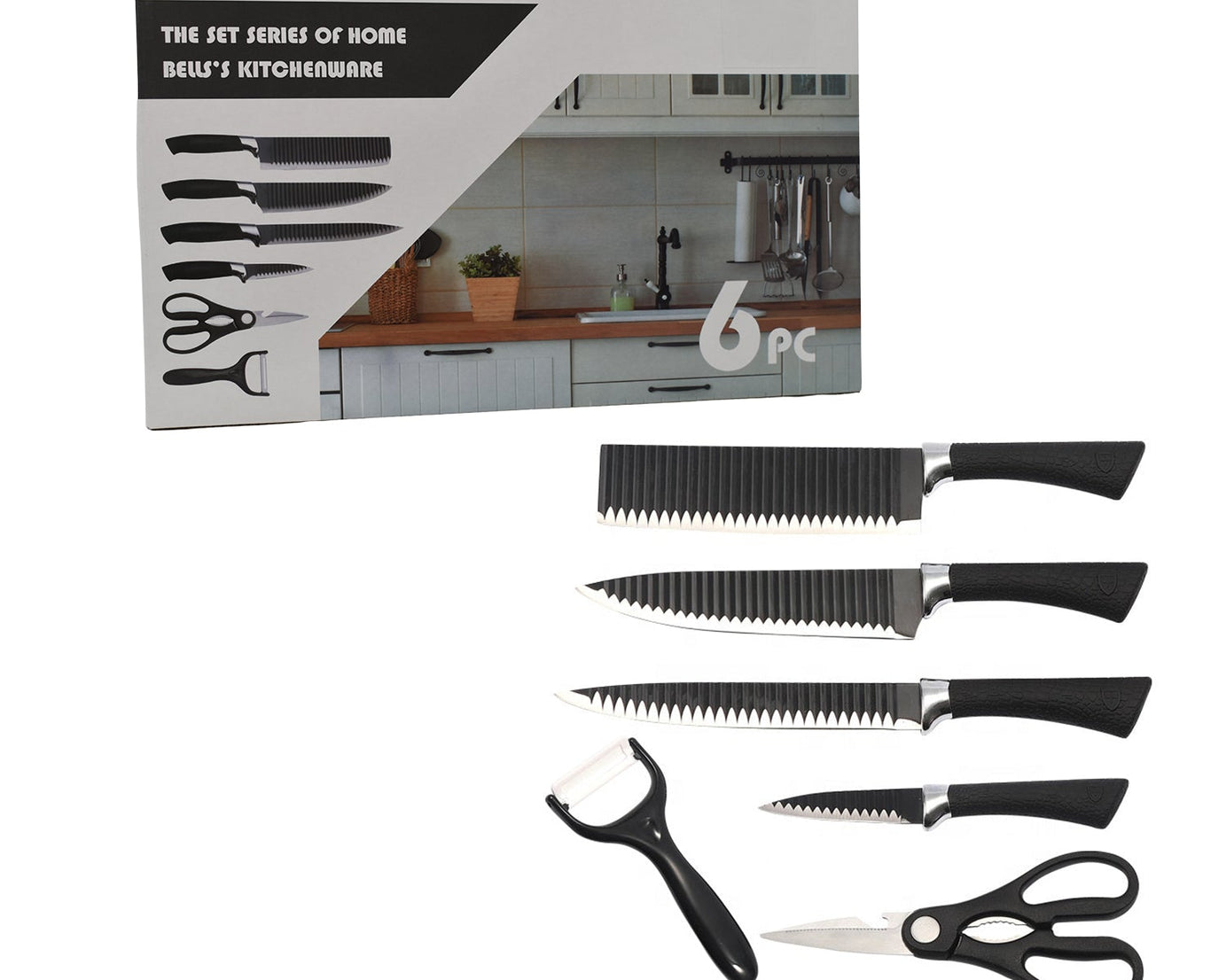 Stainless steel knife set with chef peeler and scissors