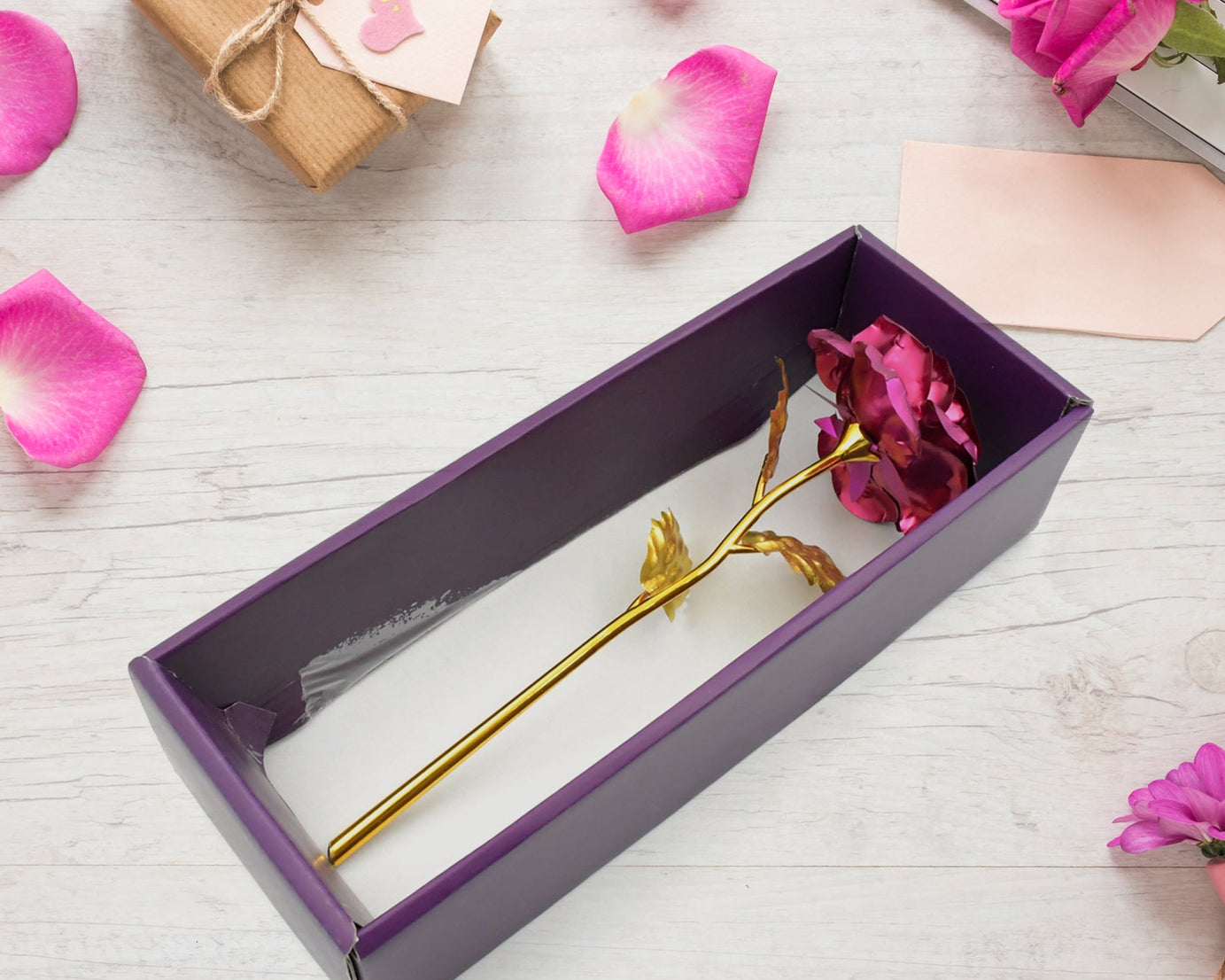 0898 Gold Rose Artificial Rose Flower With Gift Box, Plastic Flowers Best Gifts for Friend Girl Wife Women, Golden Rose Gift for Valentine's Day, Mother's Day, Anniversary, Birthday, Wedding, Gold (1 Pc)