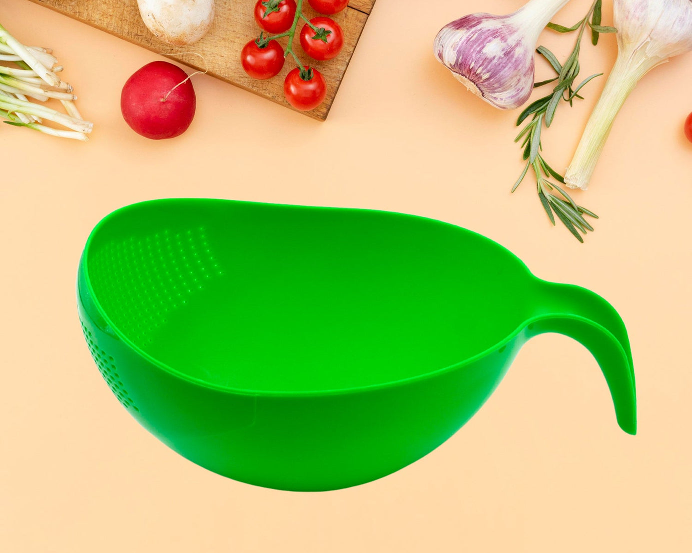 Rice bowl with thick drain basket, handle for easy washing.