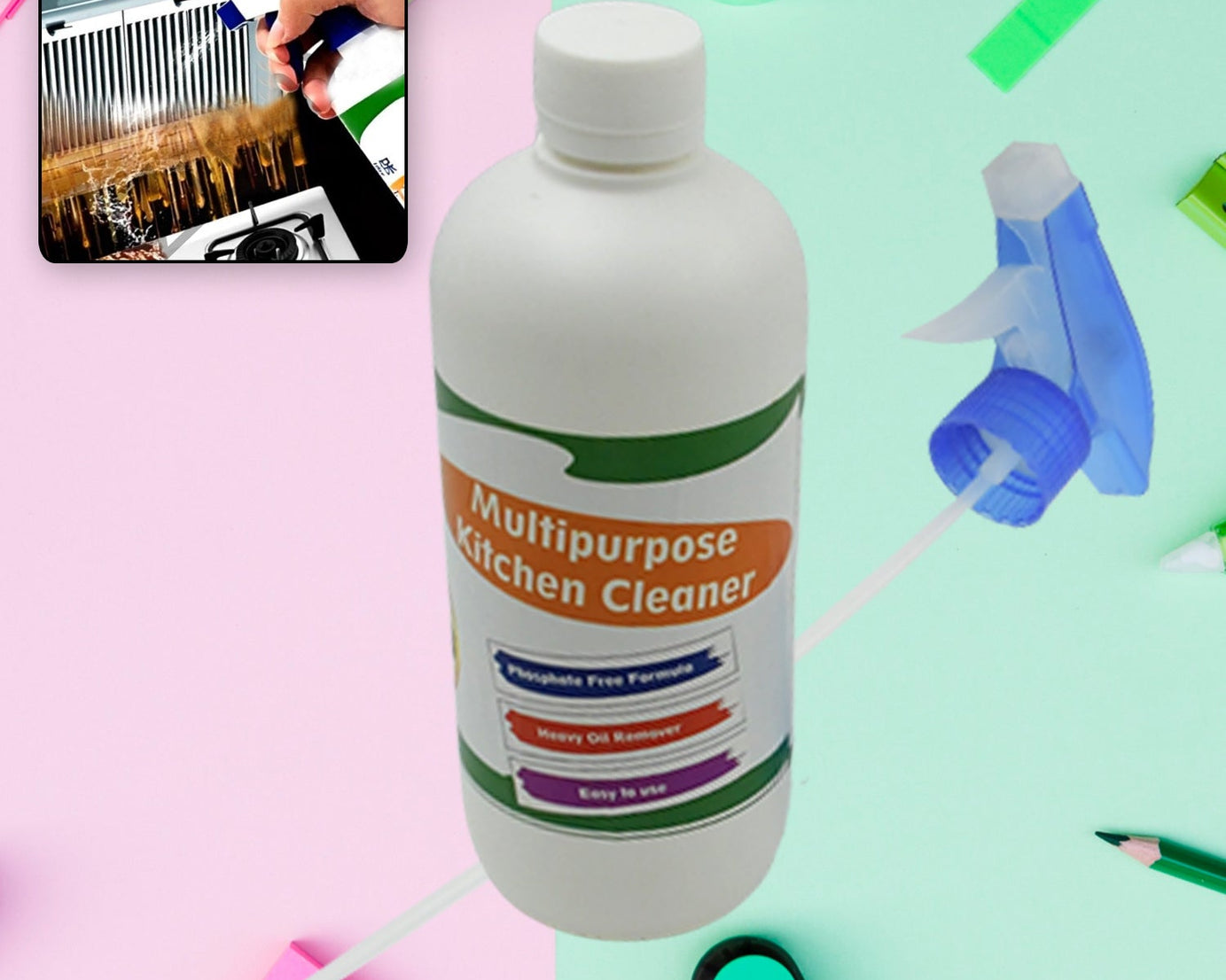 Kitchen Cleaner Spray Oil & Grease Stain Remover Stove & Chimney Cleaner Spray Non-Flammable Nontoxic Magic Degreaser Spray for Kitchen Gas Stove Cleaning Spray (Approx 500ML)