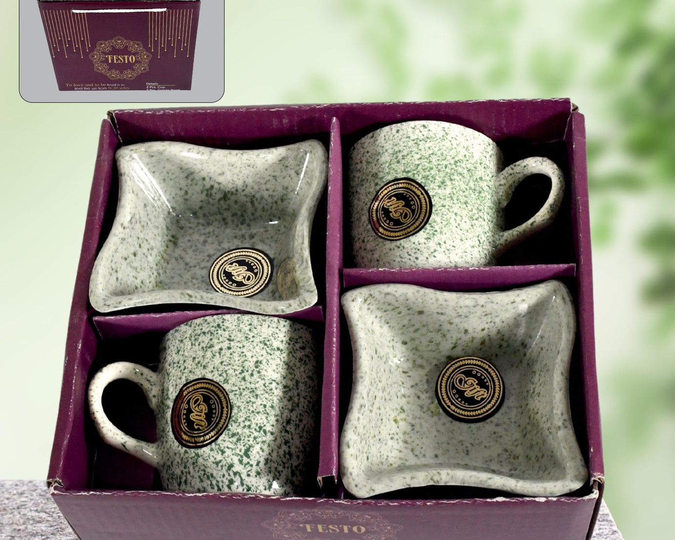 Ceramic Tea / cups / Mug Set Including Snacks / Serving Bowl Milk Cup, Coffee Cup, Tea Cup, Breakfast Cup, Drinking Mug or Outdoor for Household, Gift for Birthday, Wedding Party (4 Pcs set)