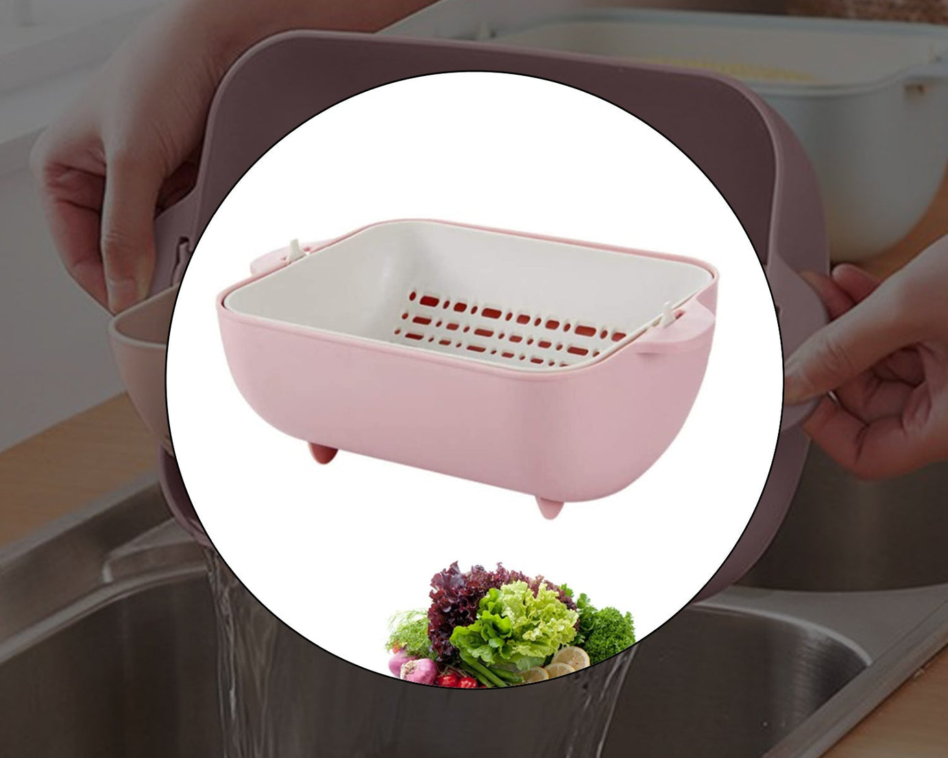Double-layered strainer bowl with handles for easy use