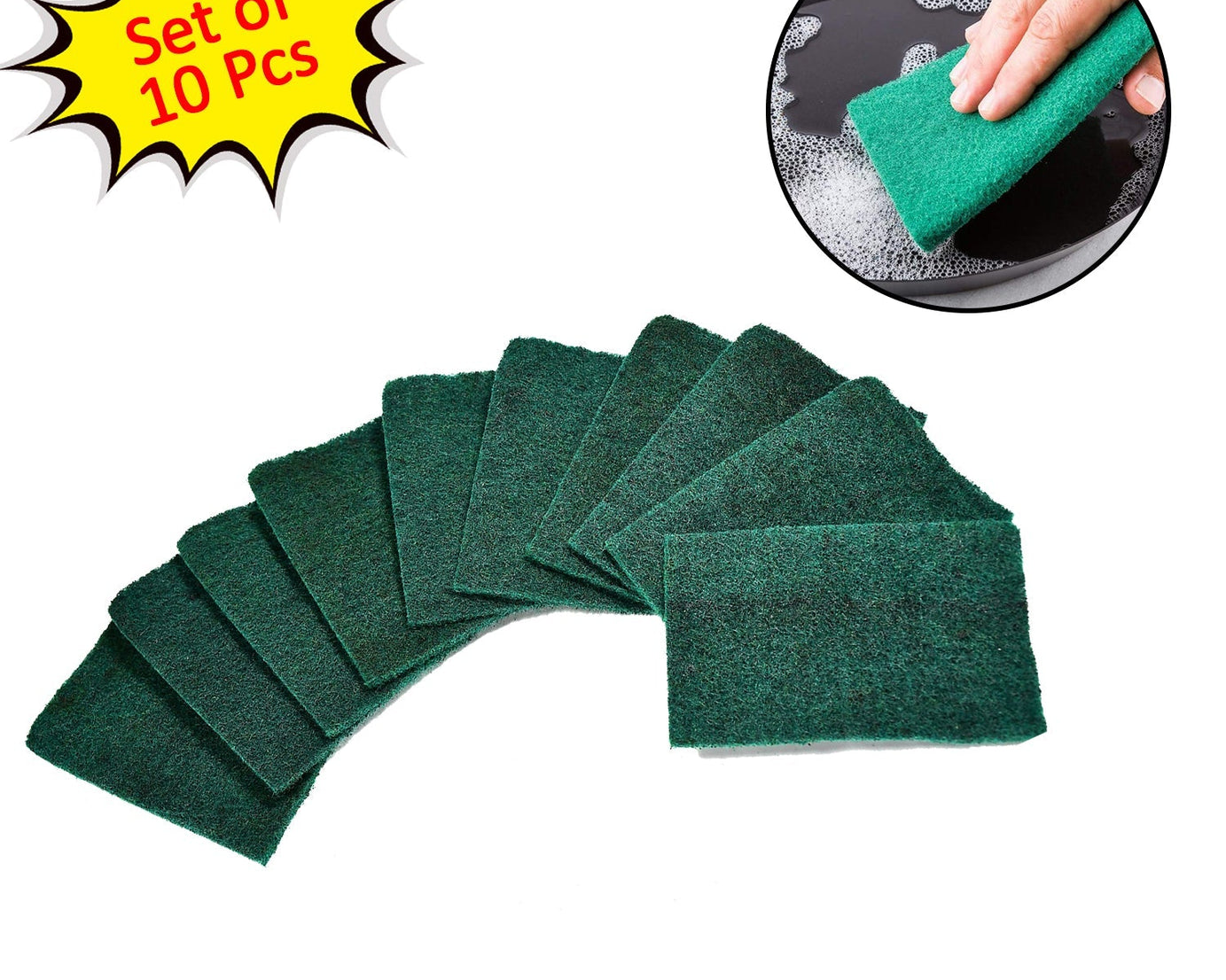 Pack of 10 aqua green cleaning pads for scrubbing.