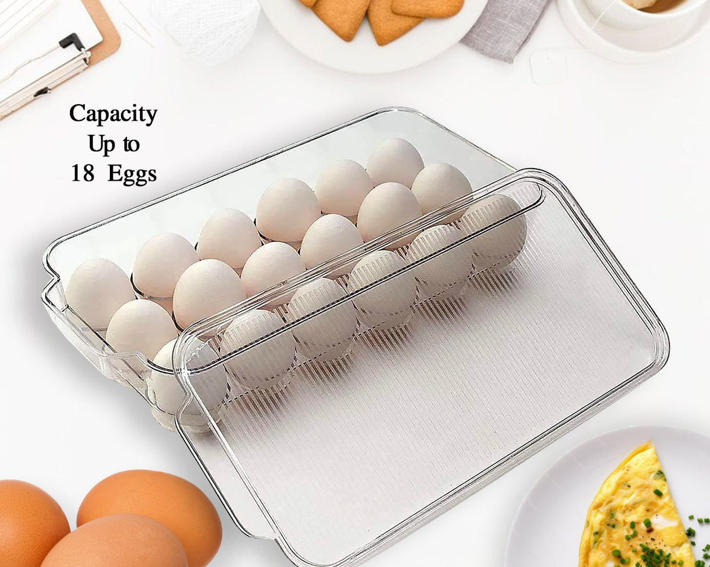 Plastic 18 Cavity Egg Storage Box Or Egg Trays For Refrigerator With Lid & Handles High Quality, Rectangular Egg Tray Box For 18 Egg (1 Pc)