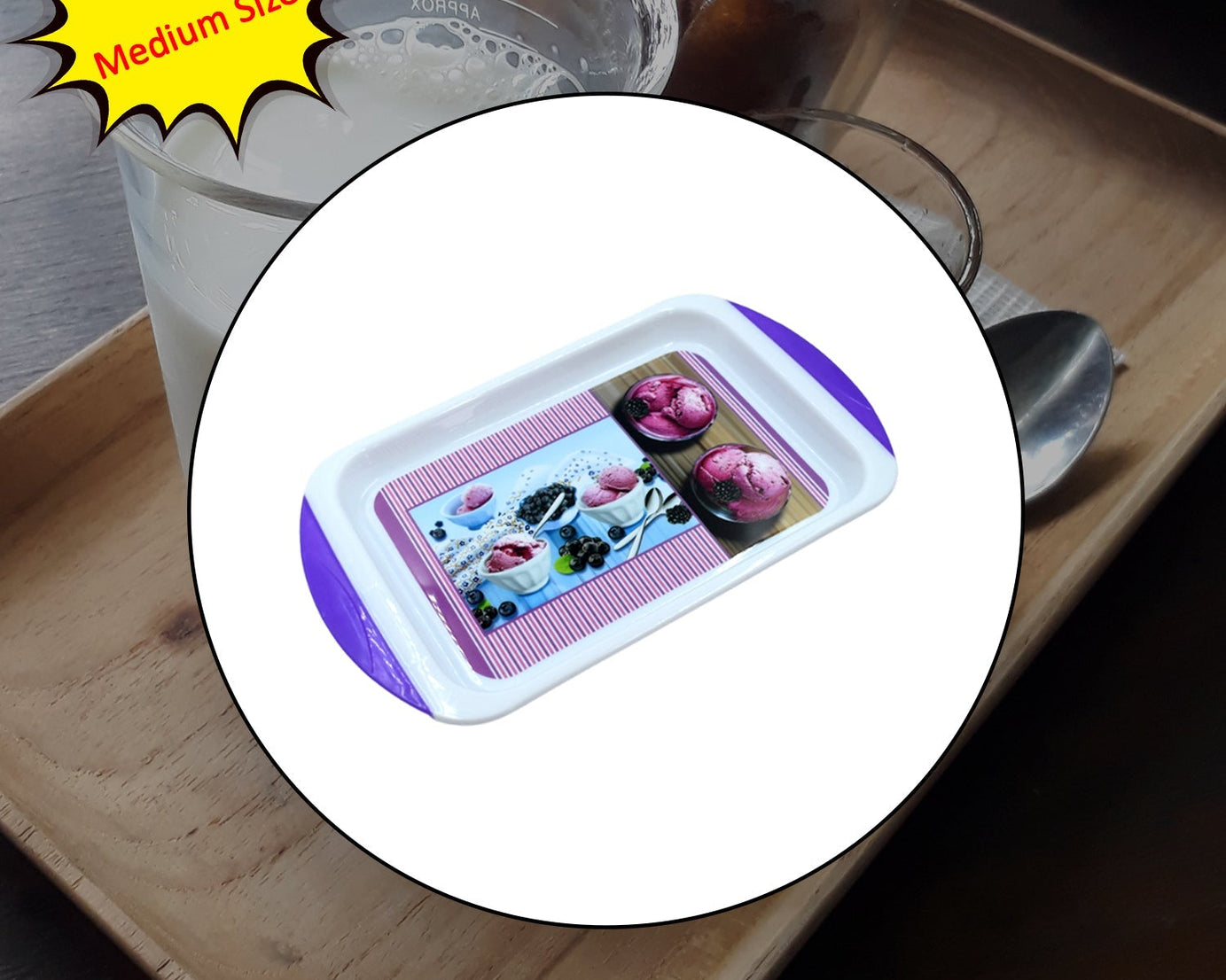 Plastic tray of medium size, suitable for kitchen and general purposes.