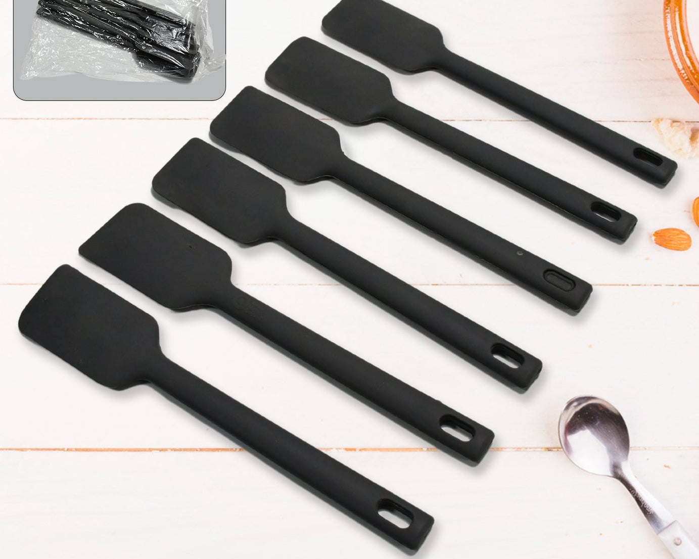 Multipurpose Silicone Spoon, Silicone Basting Spoon Non-Stick Kitchen Utensils Household Gadgets Heat-Resistant Non Stick Spoons Kitchen Cookware Items For Cooking and Baking (6 Pcs Set)