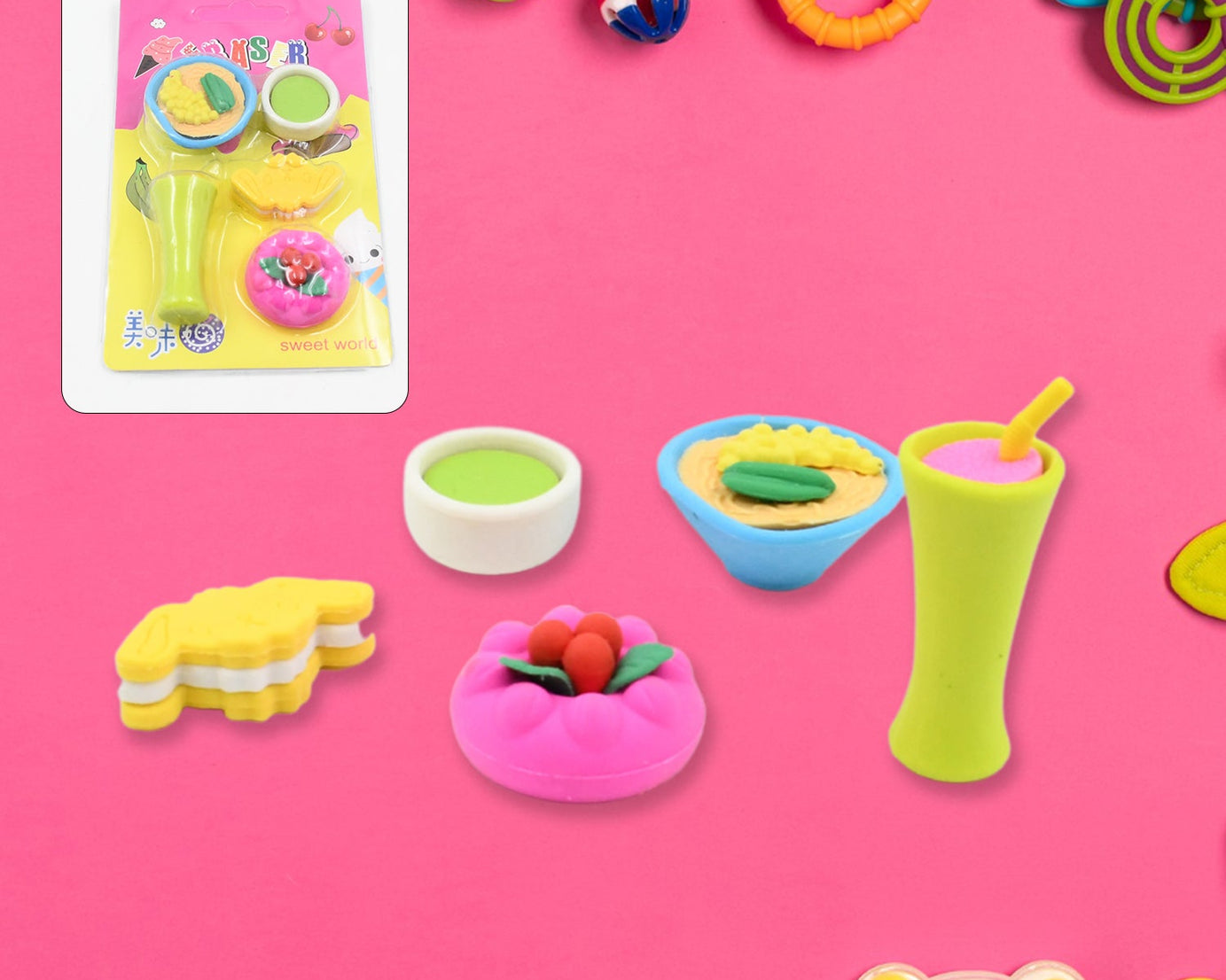 3D Mix Design Fancy & Stylish Colorful Erasers, Mini Eraser Creative Cute Novelty Eraser for Children Different Designs Eraser Set for Return Gift, Birthday Party, School Prize (1 Set)