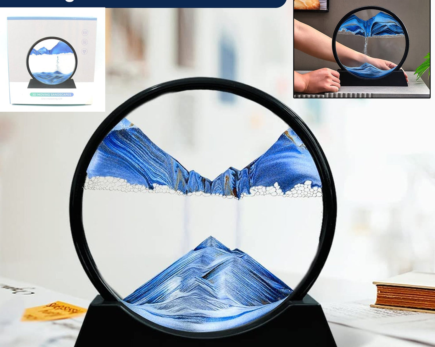 Moving Sand Art Picture Decor, 3D Deep Sea Sandscape Liquid Motion, Round Glass Frame Display Flowing Sand Relaxing Gift for Kids Adults Painting Artistic Sandscape for Home, Office, Ornament Desktop Art Bookshelves Decoration (1 Pc )