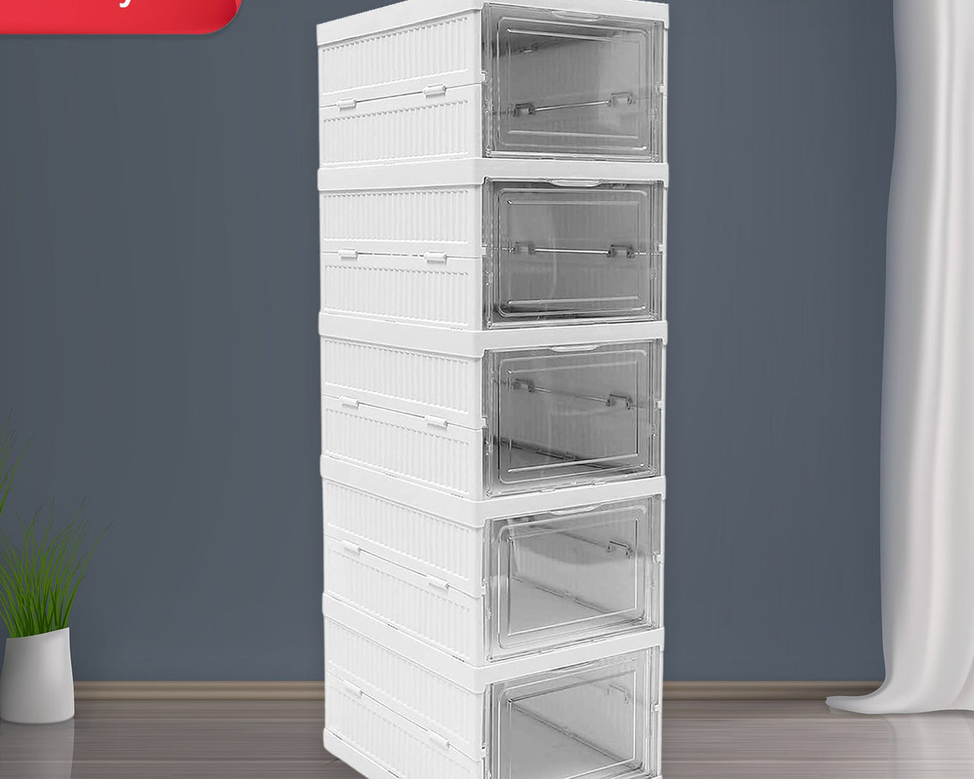 Stackable Multifunctional Storage, for Clothes Foldable Drawer Shelf Basket Utility Cart Rack Storage Organizer Cart for Kitchen, Pantry Closet, Bedroom, Bathroom, Laundry (5 Layer / 1 Pc)