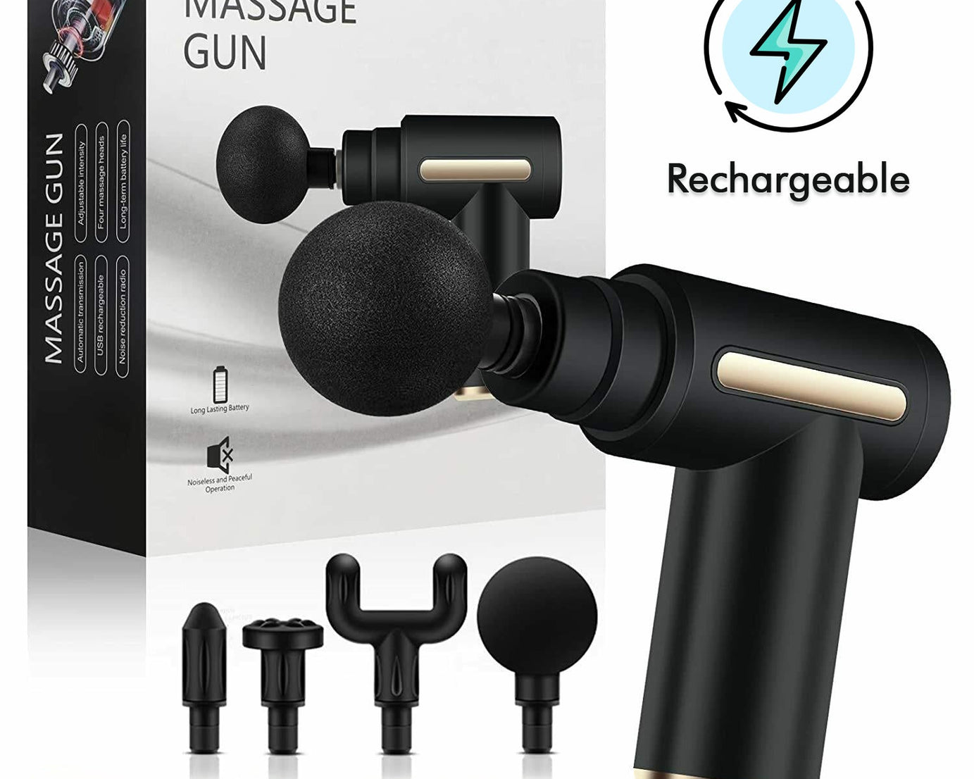 Percussion massager for deep tissue relief, various speed settings.