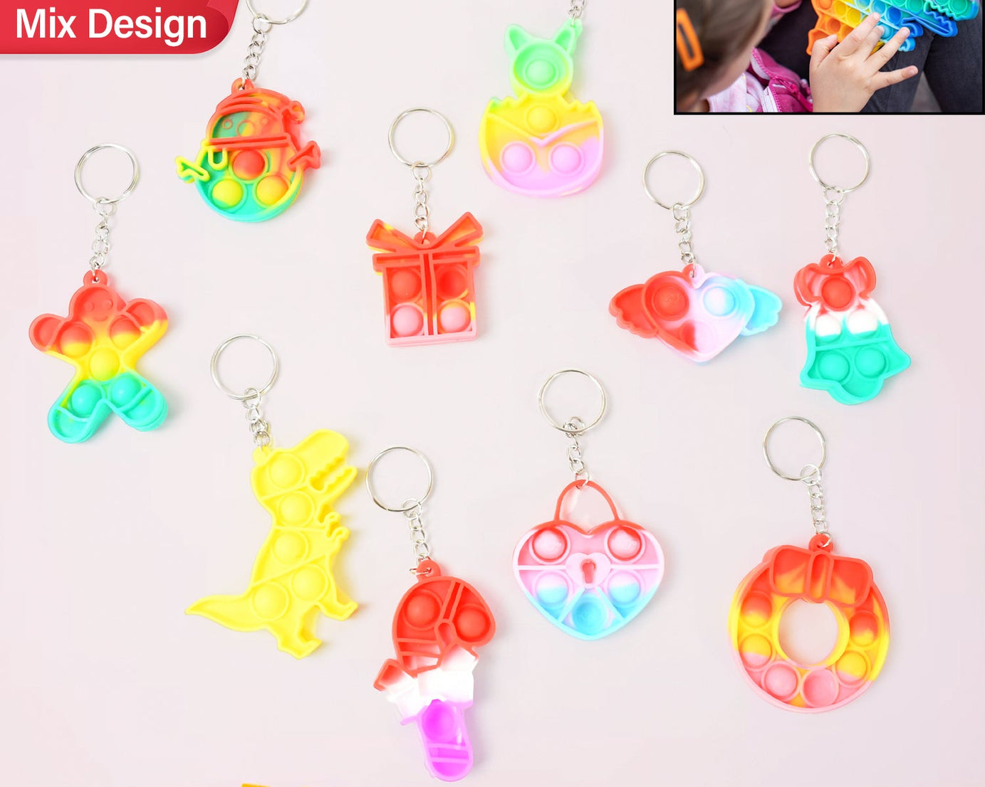 Compact Silicone Pop it Keychain Toy - Birthday Return Gift of Kids - Portable Bubble Popping Fun Stress Relief Fidget Toy (mix design | 1 Pc)