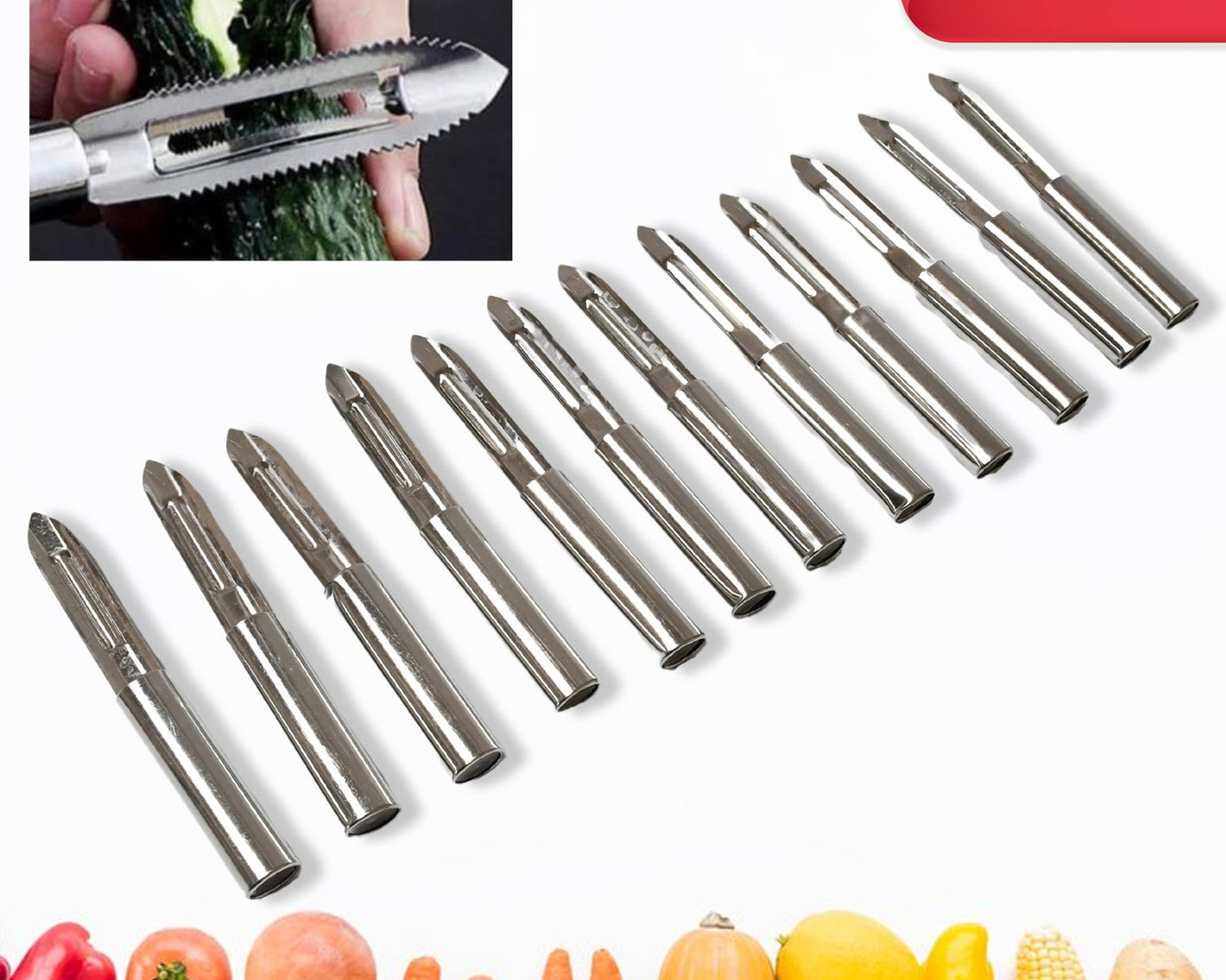 Multi-Purpose Stainless Steel Peeler With Handle For Vegetables, Potato Peeler, Carrot, grated, Suitable for Peeling and shredding Fruit and Vegetables Kitchen Accessories, Piller (12 Pcs Set) 