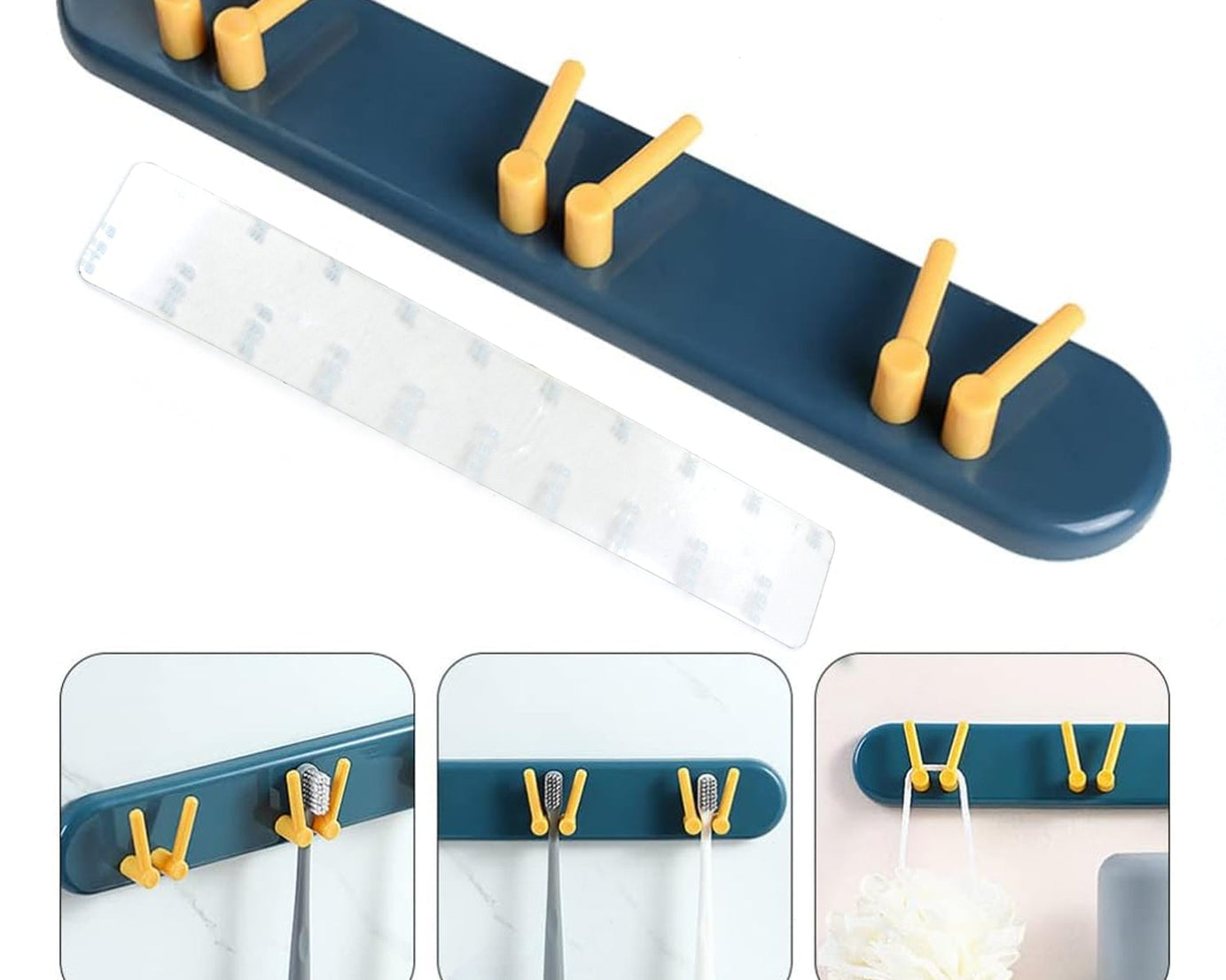 Toothbrush Holder Plastic Bathroom Accessories Organizer Wall Mounted Hanging Mount Shelf & Hooks (1pc)