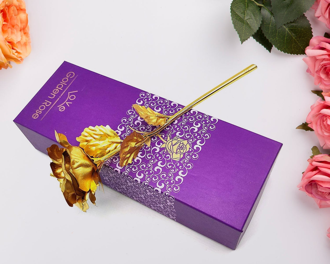 Luxury Decorative Gold Plated Artificial Golden Rose with Premium Box