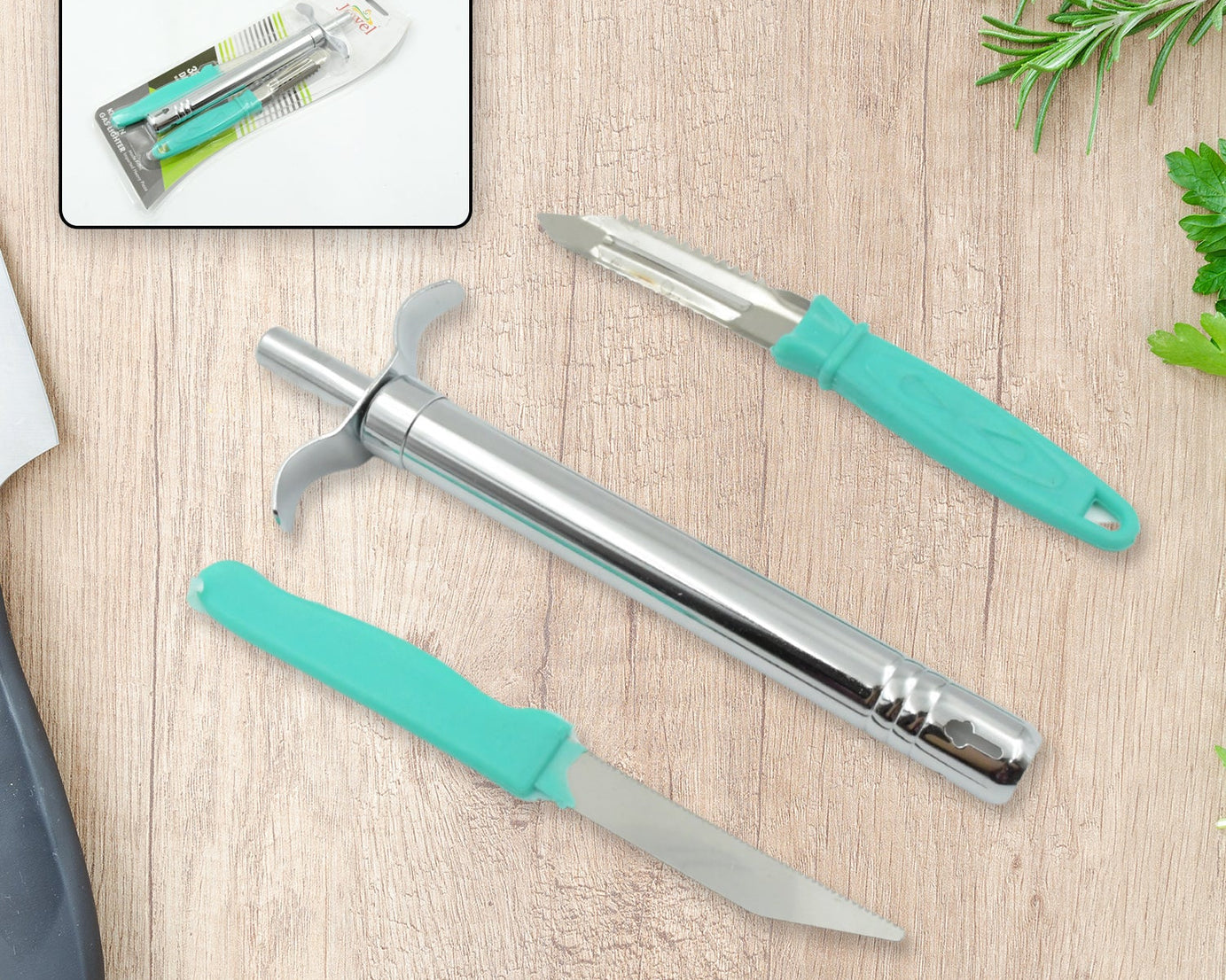 Kitchen combo set with lighter, knife, and peeler
