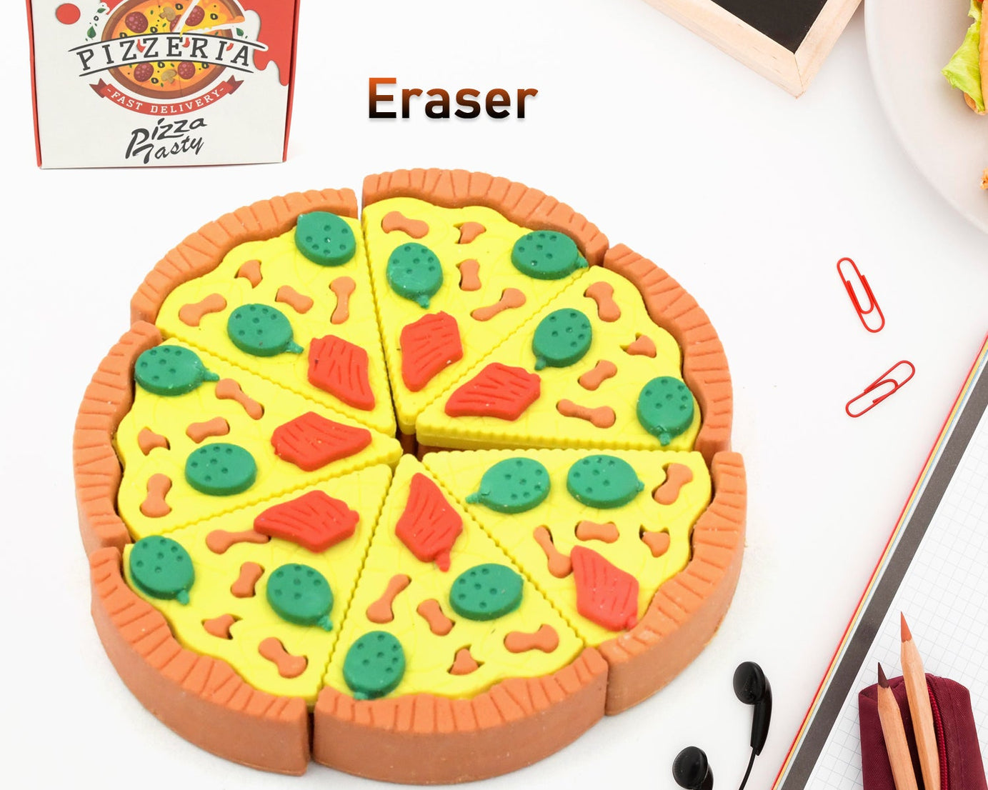 3D Pizza Slices Kids Favourite Food Eraser, Pizza 7 slice eraser for kids Adults fast food lover Stationary Kit Fancy & Stylish Colorful Erasers, for Return Gift, Birthday Party, School Prize