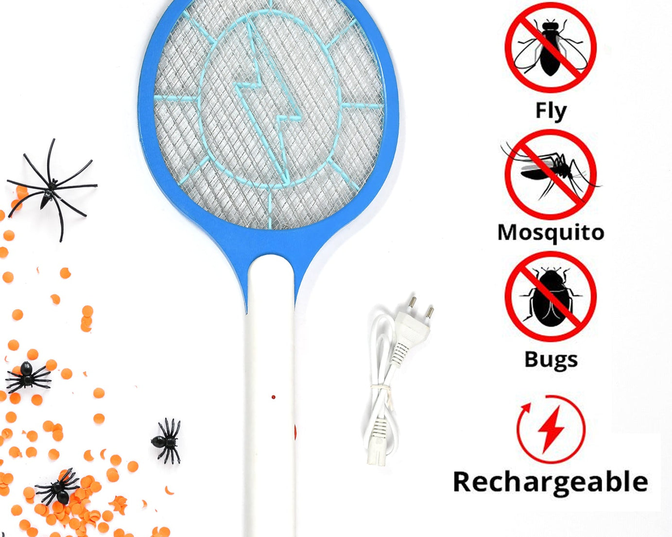 Mosquito Killer Racket Rechargeable Handheld Electric Fly Swatter Mosquito Killer Racket Bat, Electric Insect Killer (Quality Assured) (with cable)